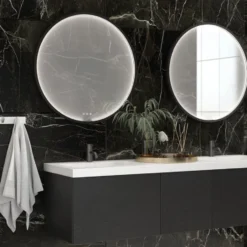 Dansani You Moon spejl med lys, sort, Ø75 cm