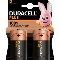 Duracell Plus D batterier, 2 stk.