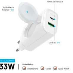 Fixed USB-A & C adapter med Apple watch oplader