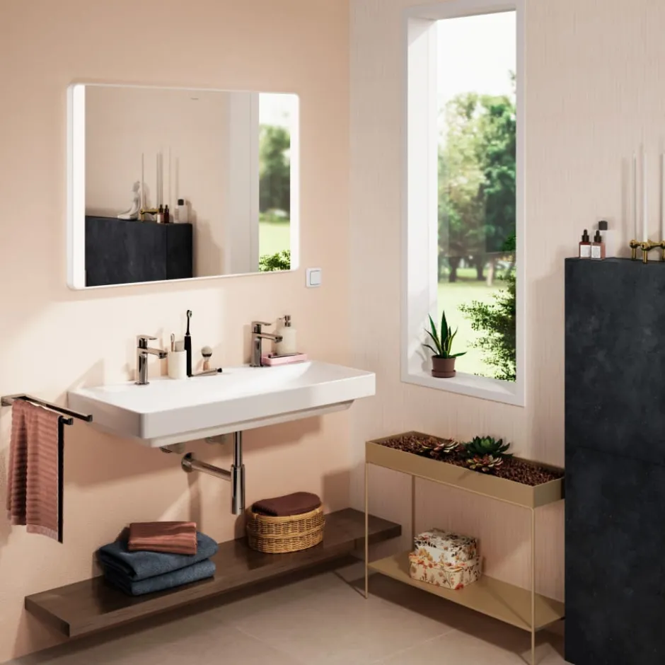 Hansgrohe Xarita Lite Q spejl med lys, 100x70 cm, hvid