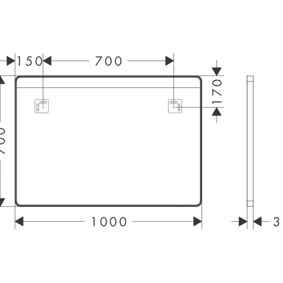Hansgrohe Xarita Lite Q spejl med lys, 100x70 cm, sort