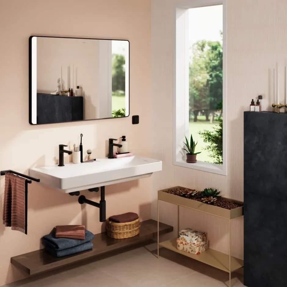 Hansgrohe Xarita Lite Q spejl med lys, 100x70 cm, sort