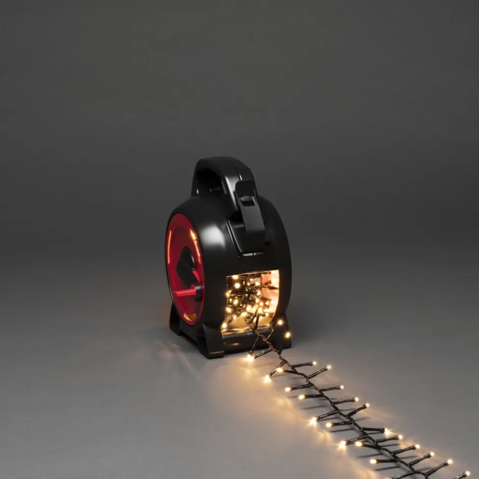 Konstsmide Cluster udendørs lyskæde på kabeltromle, 200 varm hvide lys, 4,38 meter