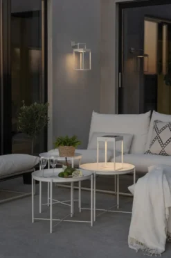 Konstsmide Portofino genopladelig & solcelle bordlampe, hvid