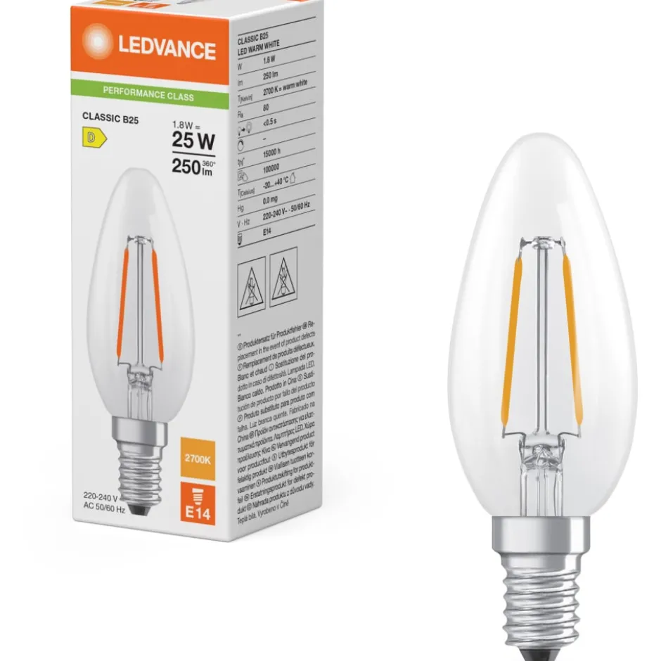 Ledvance Classic E14 kertepære, 2700K, 1,8W
