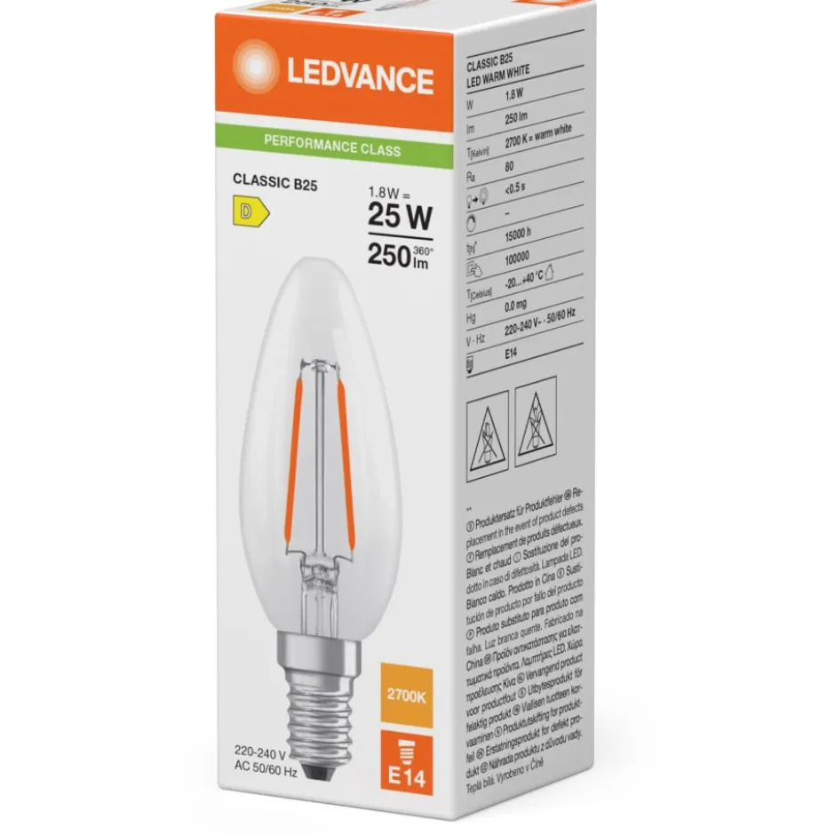 Ledvance Classic E14 kertepære, 2700K, 1,8W