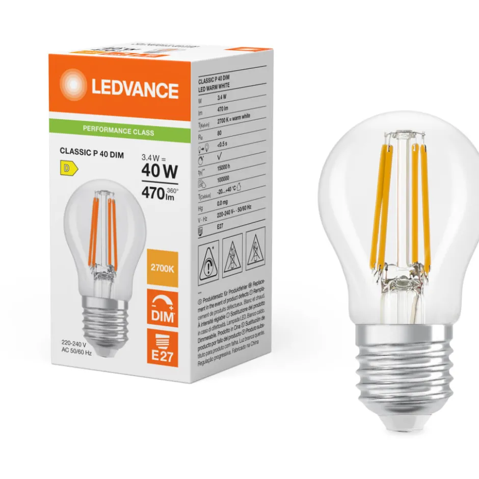 Ledvance Classic E27 kronepære, 2700K, 3,4W