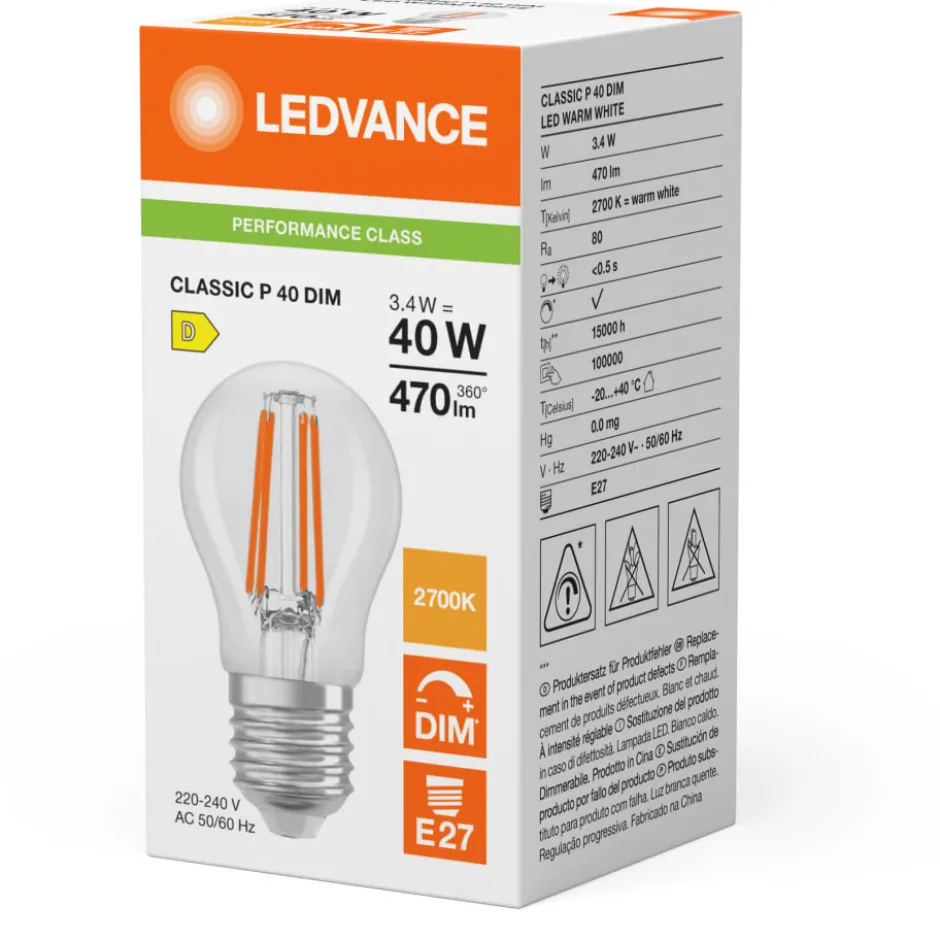 Ledvance Classic E27 kronepære, 2700K, 3,4W