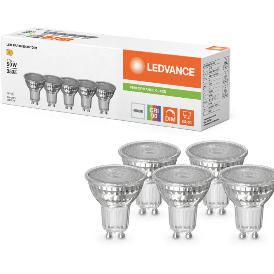 Ledvance Classic GU10 spotpære, 5 stk, 4000K, 3,7W
