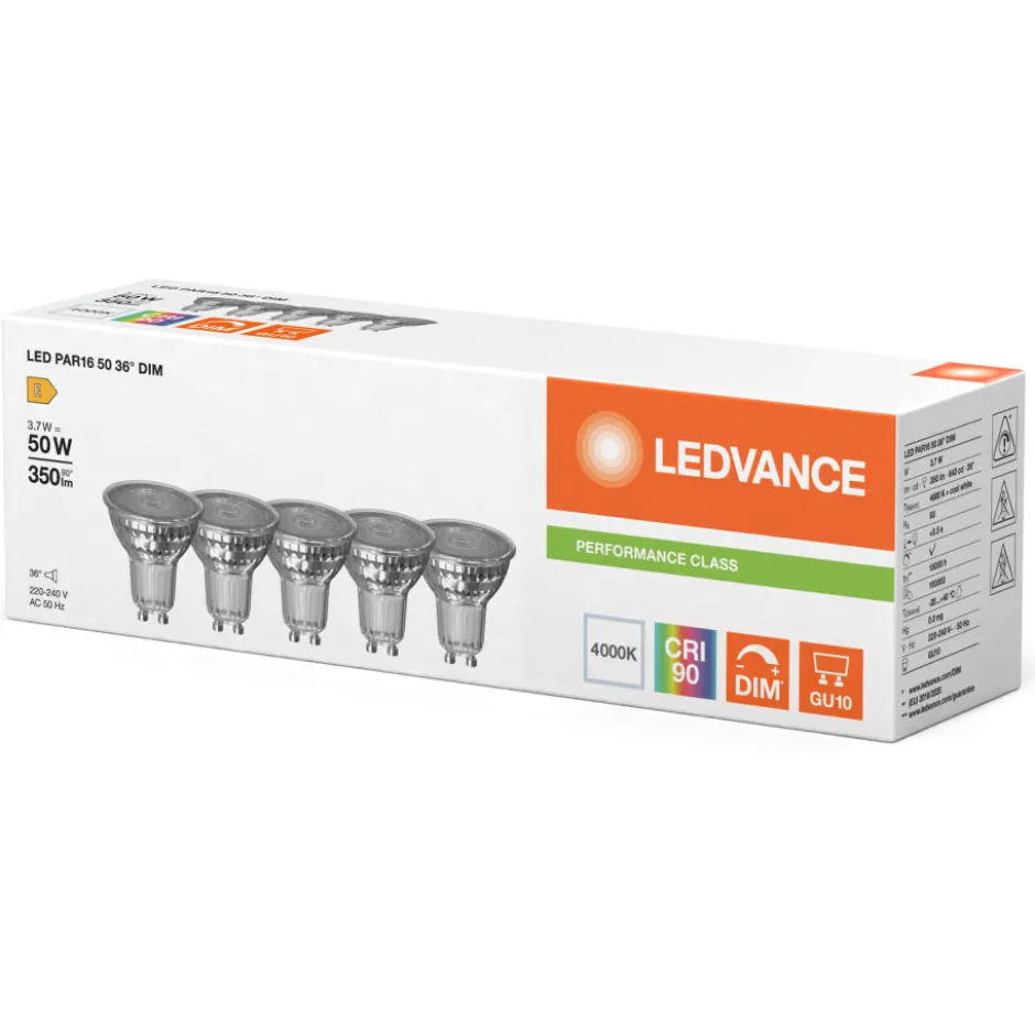 Ledvance Classic GU10 spotpære, 5 stk, 4000K, 3,7W