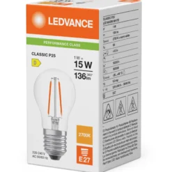 Ledvance E27 kronepære, 2700K, 1W