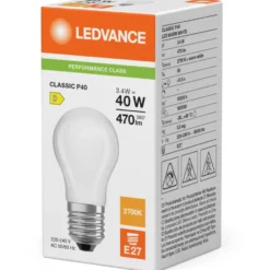 Ledvance E27 kronepære, 2700K, 3,4W