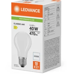 Ledvance E27 standardpære, 4000K, 3,4W