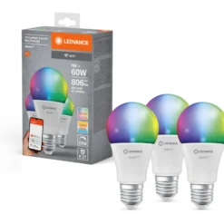Ledvance Smart+ Wifi E27 standardpære, 2700K-6500K, 9W, 3-pak