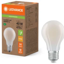 Ledvance Ultra Efficient E27 standardpære, 3000K, 2,2W
