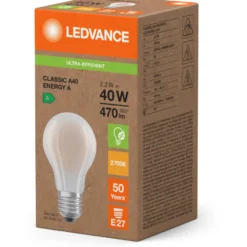 Ledvance Ultra Efficient E27 standardpære, 3000K, 2,2W