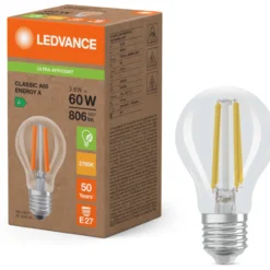 Ledvance Ultra Efficient E27 standardpære, 3000K, 3,8W