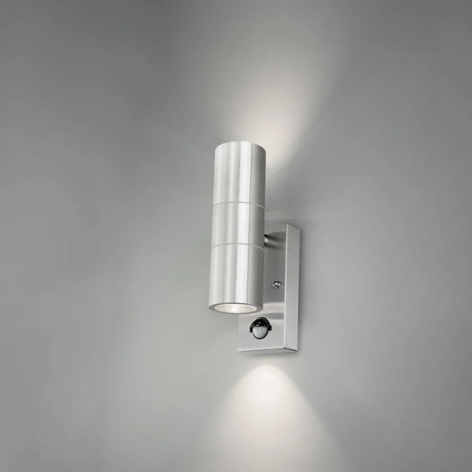 4lite Marinus Sleek udendørs væglampe med sensor, rustfrit stål