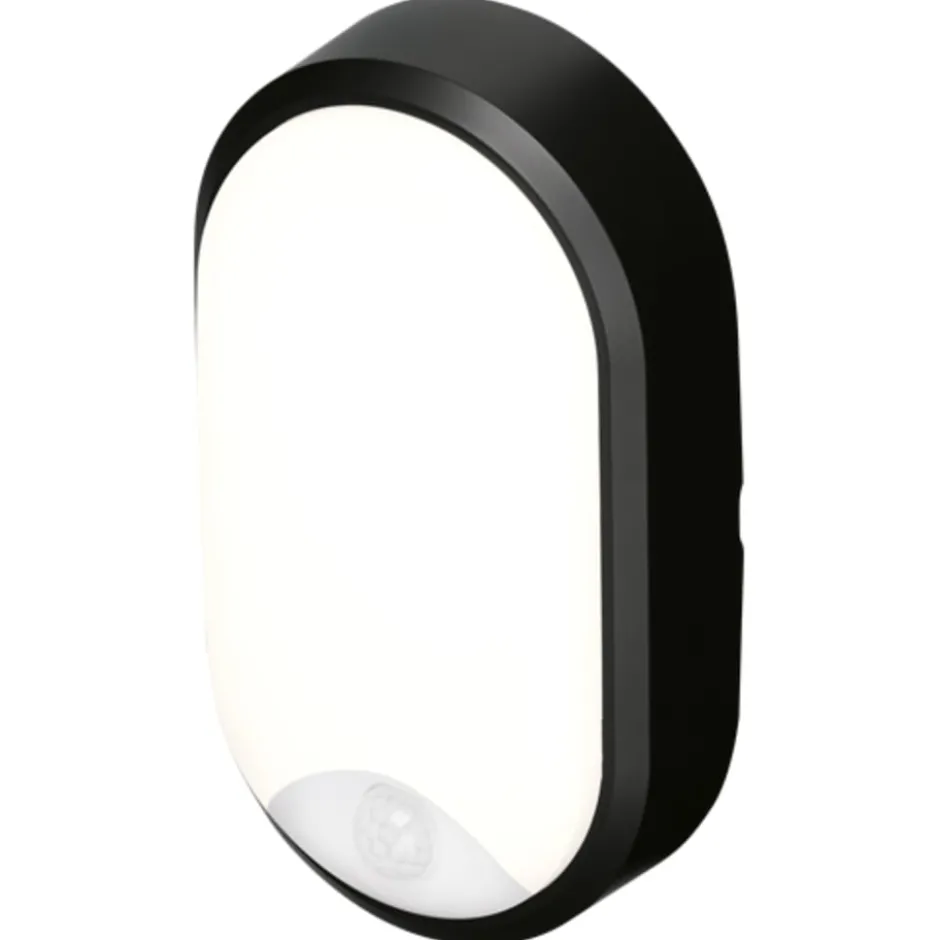 4lite Pylus Oval udendørs væglampe med sensor, sort