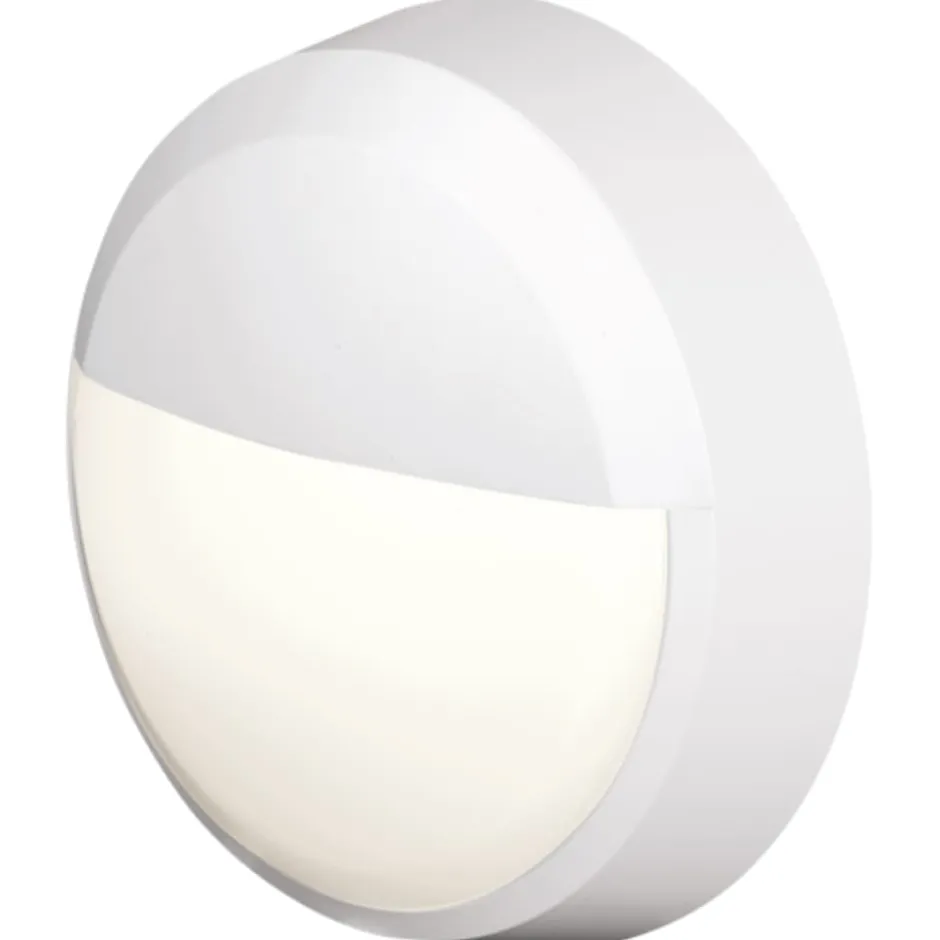 4lite Pylus Round udendørs væglampe, halvskærm, hvid