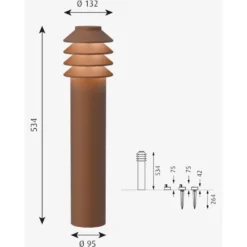 Louis Poulsen Bysted Garden havelampe, 2700K, base, corten, høj
