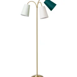 Nielsen Light Salsa gulvlampe, guld med støvgrøn, off white & flaskegrøn skærm