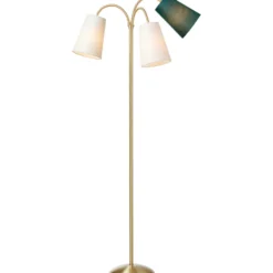 Nielsen Light Salsa gulvlampe, guld med støvgrøn, off white & flaskegrøn skærm