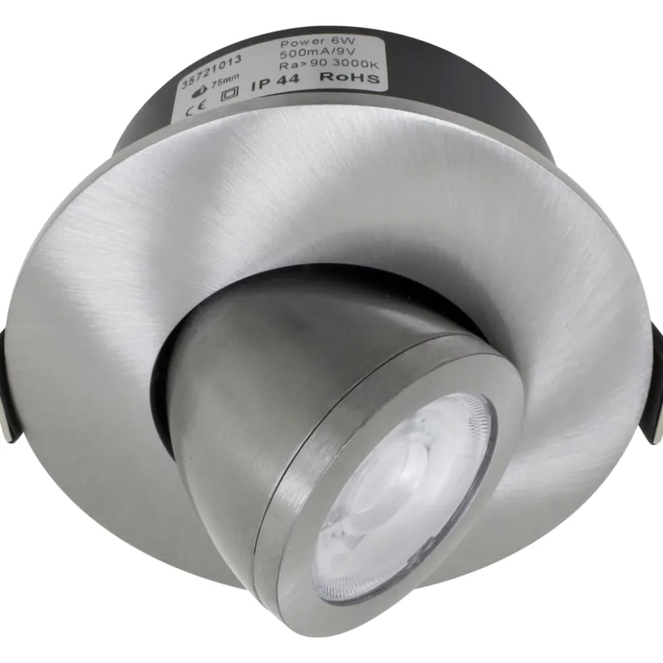 Nordtronic Low Profile Flexible indbygningsspot, driver & kip, Ø7,5 cm, børstet alu, 2700K