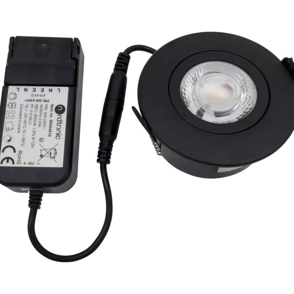 Nordtronic Low Profile Flexible udendørs indbygningsspot, driver, Ø7,5 cm, sort, 3000K