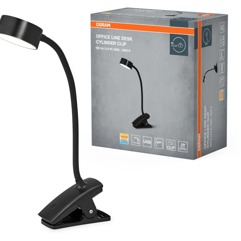 Osram Office Cylinder klemmelampe, sort