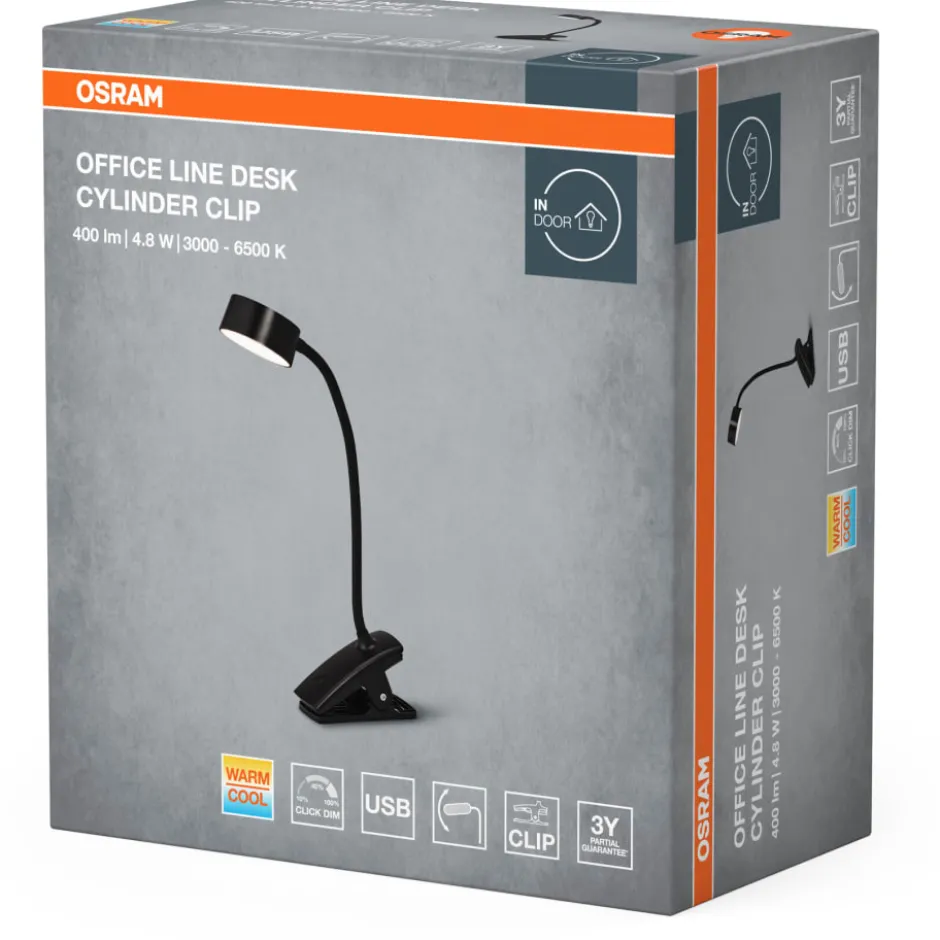 Osram Office Cylinder klemmelampe, sort