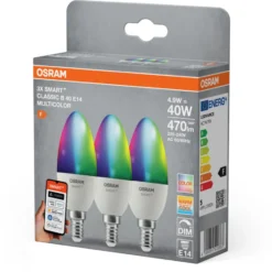 Osram Smart+ Wifi E14 kertepære, farveskift, 4,9W, 3-pak