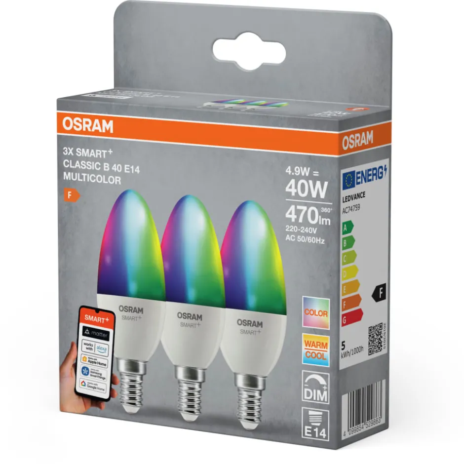 Osram Smart+ Wifi E14 kertepære, farveskift, 4,9W, 3-pak