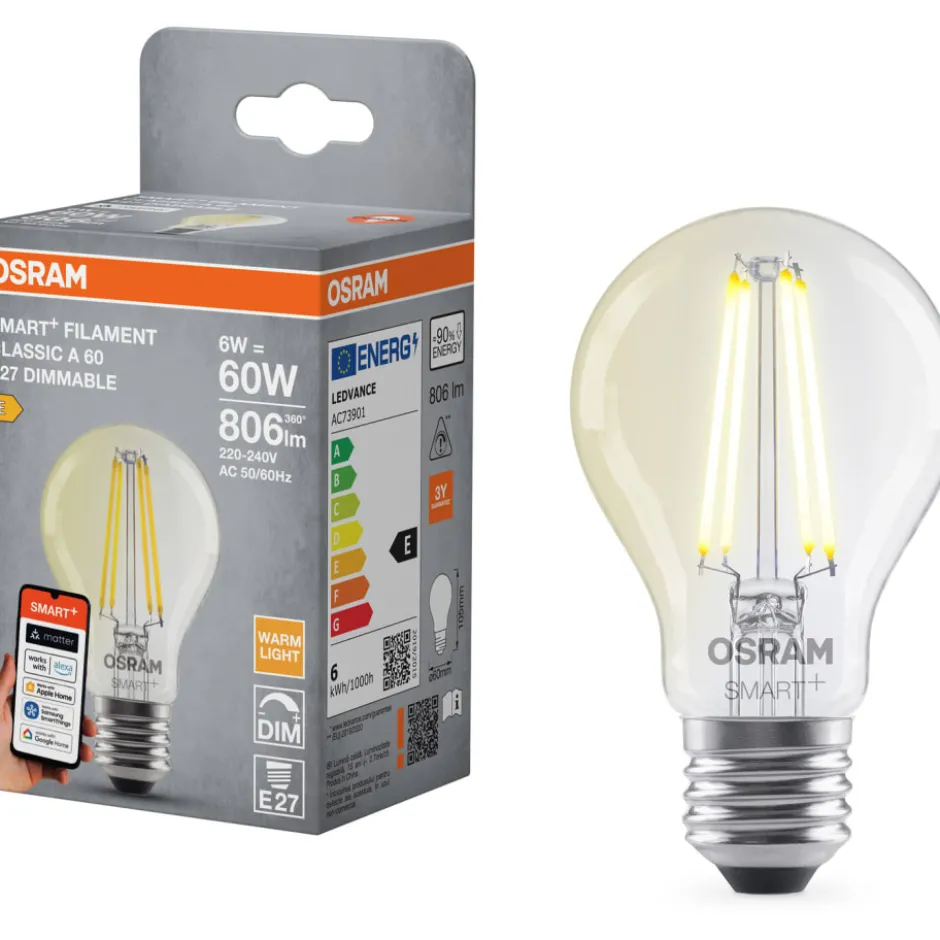 Osram Smart+ Wifi E27 standardpære, 2700K, 6W