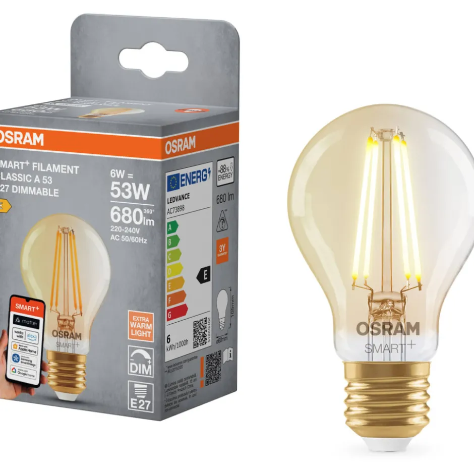 Osram Smart+ Wifi Matter E27 standardpære, 2400K, 6W