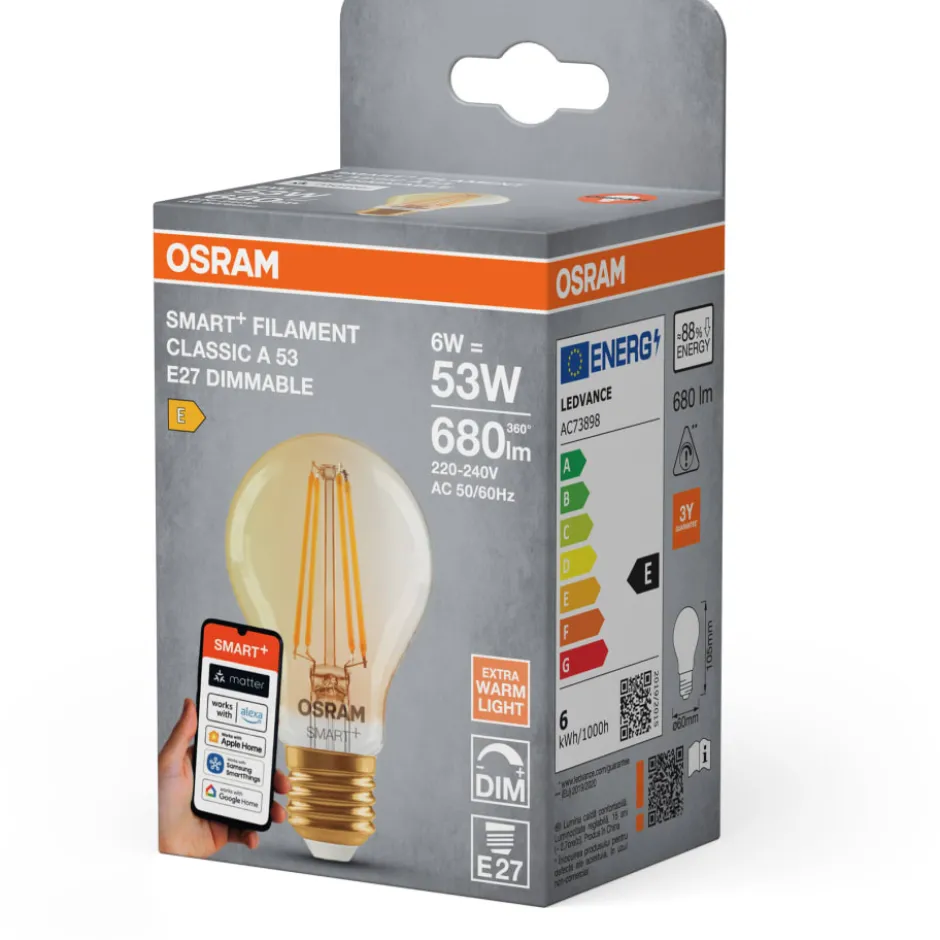 Osram Smart+ Wifi Matter E27 standardpære, 2400K, 6W