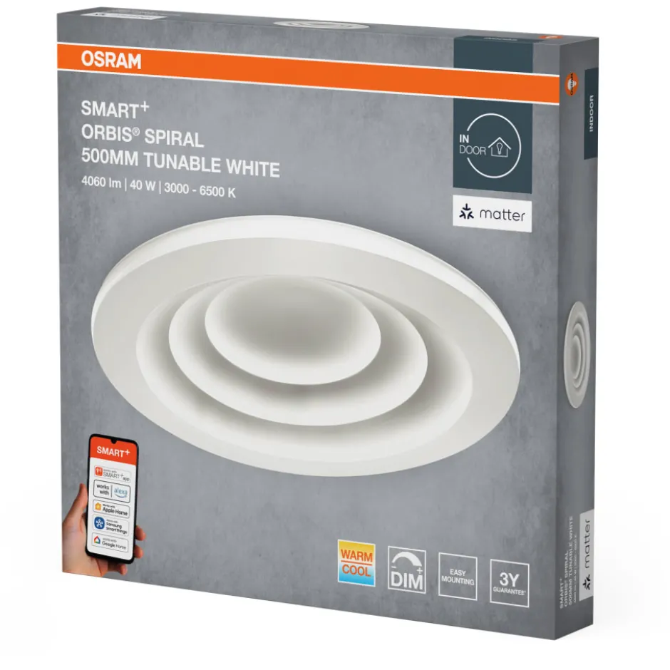Osram Smart+ Wifi Spiral plafond, justerbar hvid, Ø50 cm