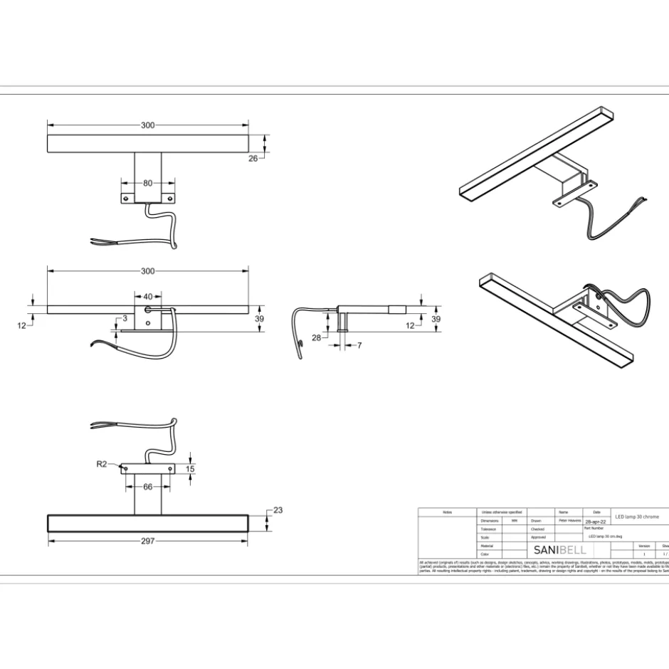 Sanibell Basicline spejllampe, krom