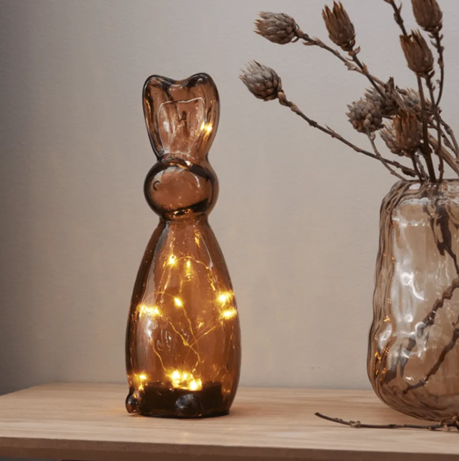 Star Trading Harry glas hare med lys, 25 cm, brun