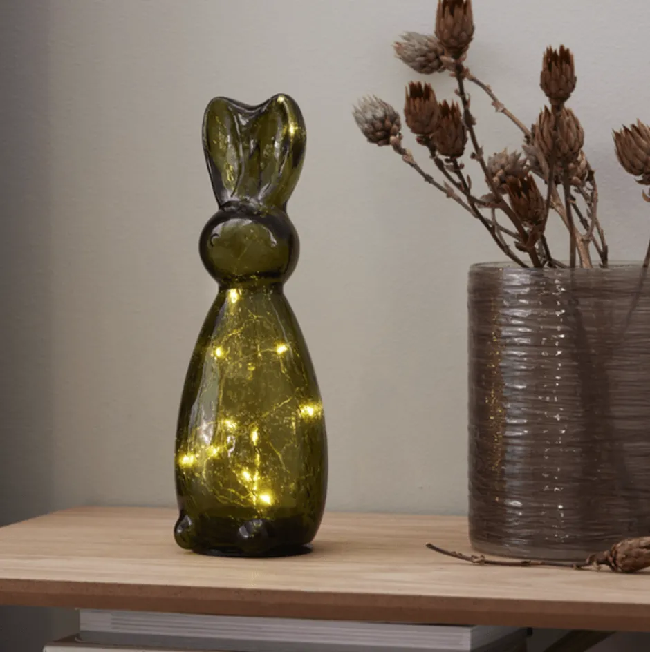 Star Trading Harry glas hare med lys, 25 cm, grøn