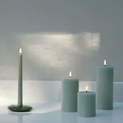 4 stk Uyuni LED bloklys, batteri, rustik grøn
