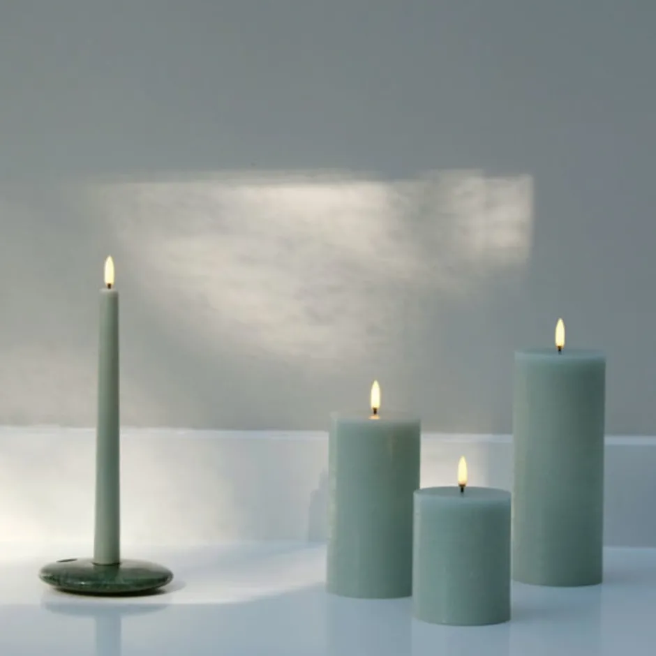 4 stk Uyuni LED bloklys, batteri, rustik grøn