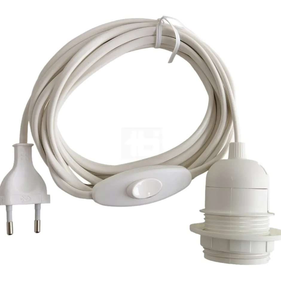 TBI ledning med E27 fatning & afbryder, hvid
