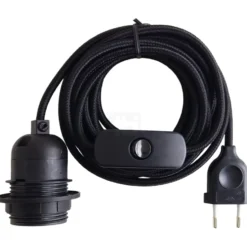 TBI ledning med E27 fatning & afbryder, sort