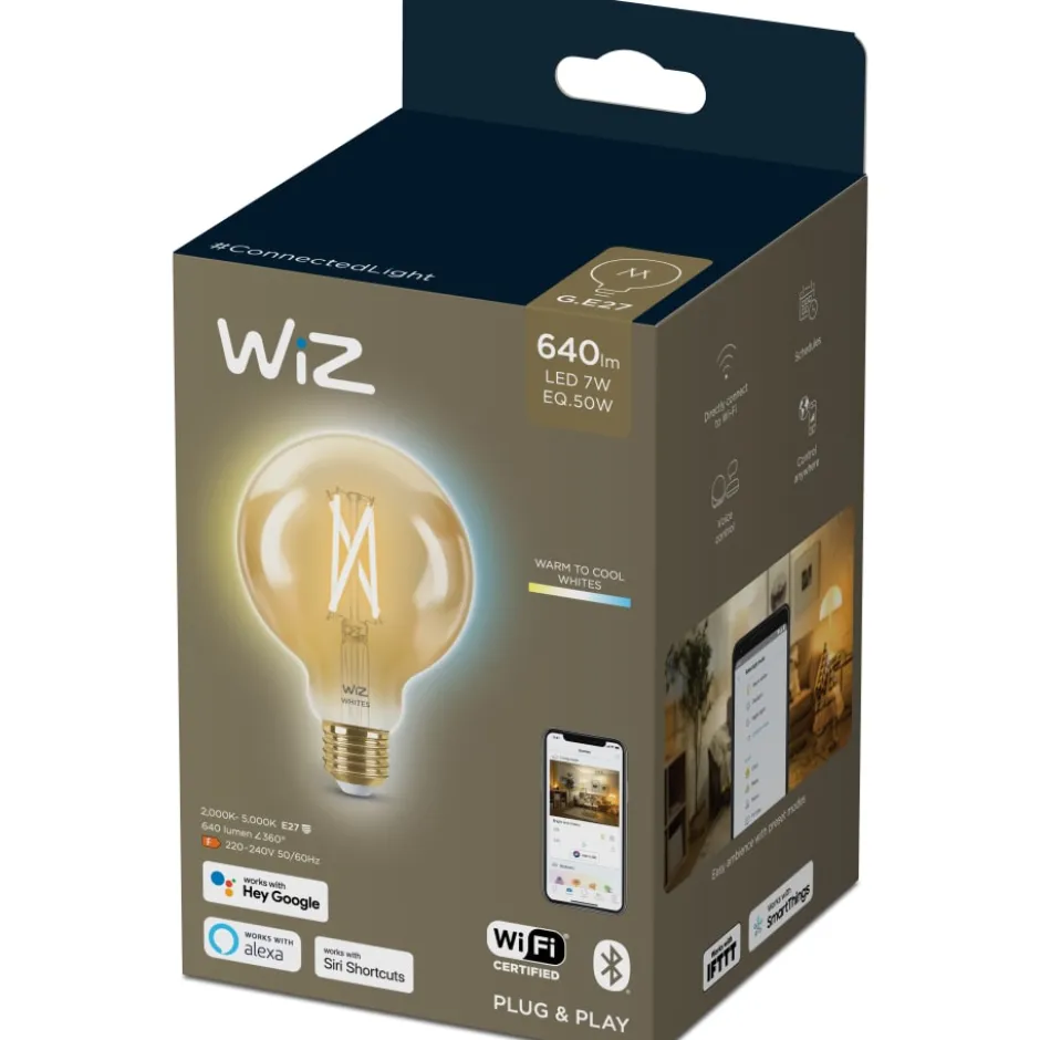 Wiz E27 globepære, 2000K-5500K, 7W, Ø9,5 cm