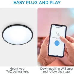 Wiz Superslim plafond, justerbar hvid, sort, Ø55 cm